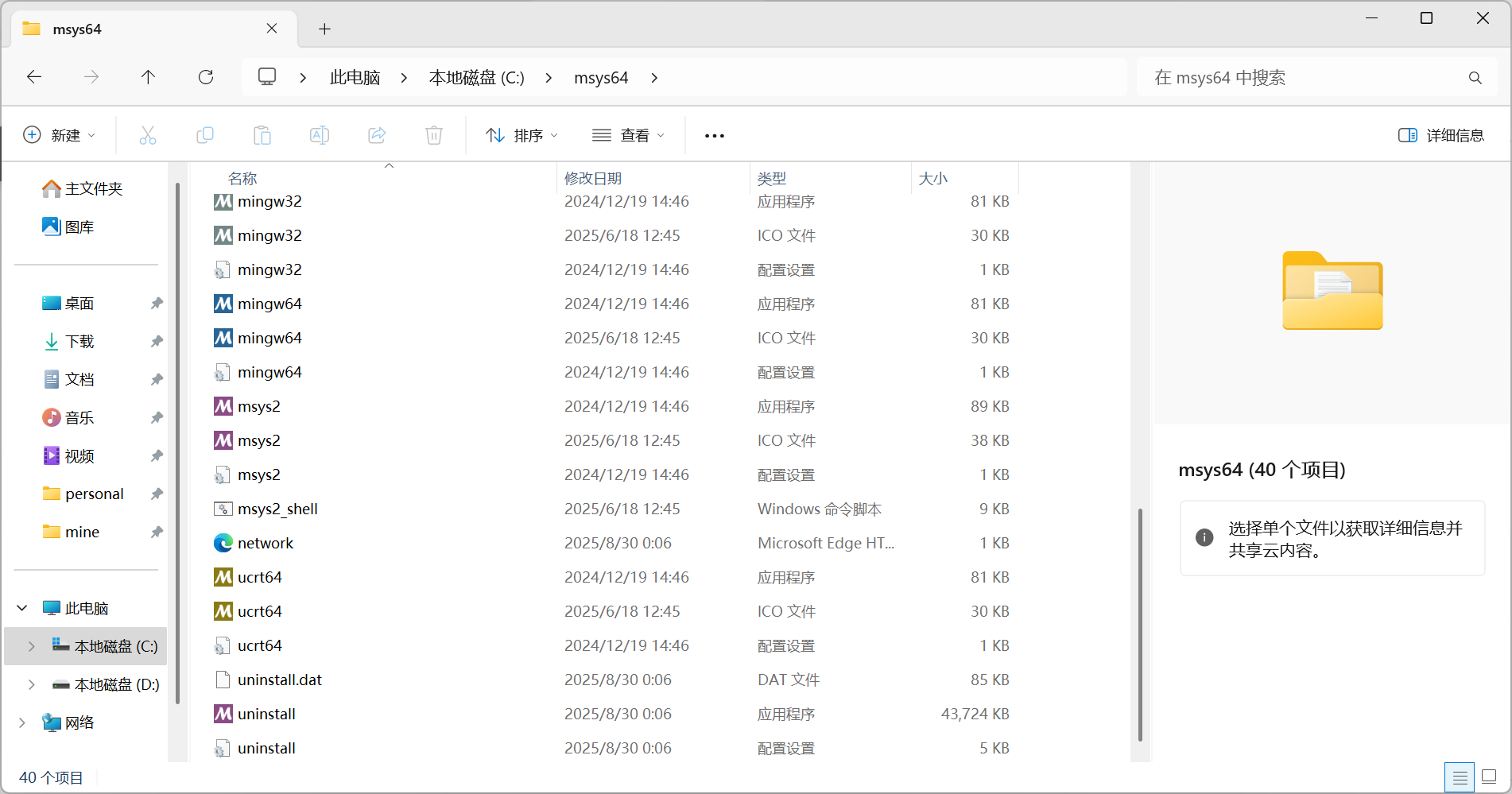 安装路径里的 MSYS2